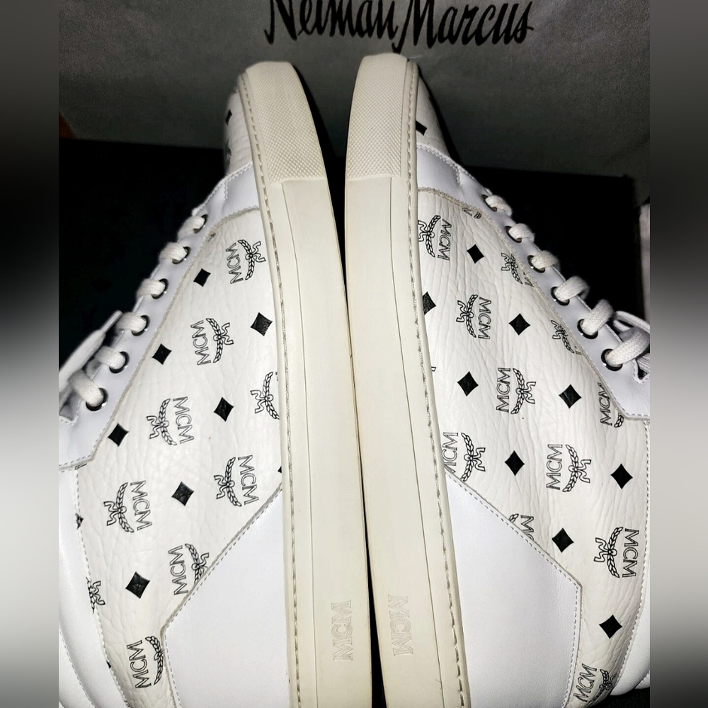 Rare MCM White High-Top Sneakers with Blue Accents Mens 12 - Picture 5 of 10